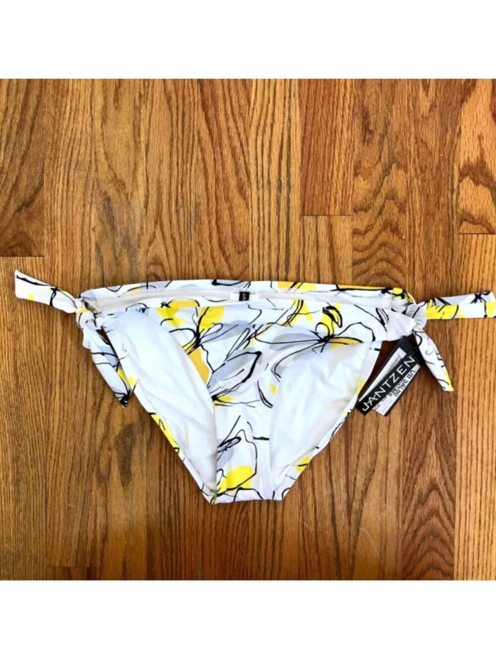 NEW NWT JANTZEN White Yellow Gray Black Floral Tie Knot Y2K 00s Bikini BOTTOM 10